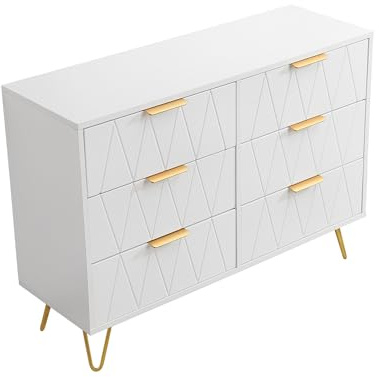 Luminarix Cómoda con 6 cajones, armario con cajones de madera, aparador, mueble para dormitorio, salón, pasillo, 100x34x73 cm, Blanco