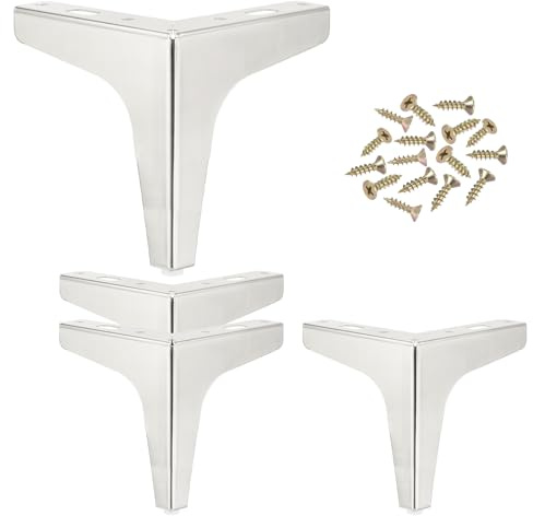 PATIKIL Metal Furniture Legs 5.12 Inch, 4 Pack Triangle Furniture Feet DIY Replacement Legs Modern Style for Cabinet Cupboard Table Couch Sofa Dresser, Silver