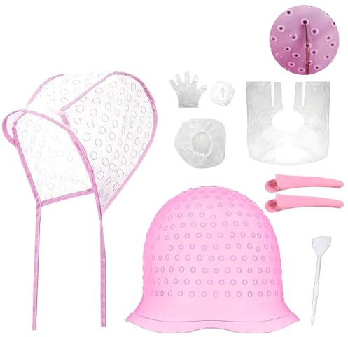 Strähnchen Set Strähnenhaube,Strähnchenhaube mit Häkelnadel Aus Metall,Silikon Strähnenhaube für Haarfärbeund Haarstylinggeräte Haarblas und Stylinggeräte Verwendet,Weiches & Bequem,Wiederverwendbar