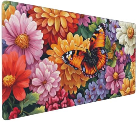 Gaming Mauspad XXL Schmetterling Mousepad 1000x500x4mm Blume Verlängertes Mauspad Schreibtischauflage,Genähte Kanten Mauspad,Verbessert Präzision Geschwindigkeit Wasserdicht Geeignet für Büro,Spiele