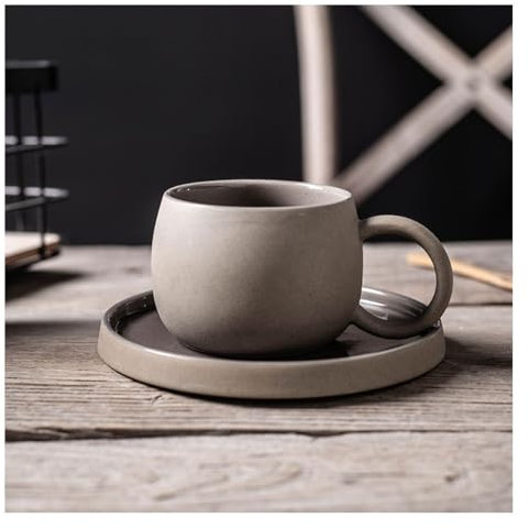 Generic Kaffee Tassen, Wasser Tasse Büro Nachmittag Tee Tasse Kaffee Tasse Und Untertasse Einfache Keramik Kreative Set Tasse/Grau/250Ml