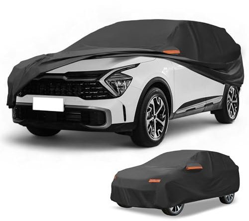 Partuto Copertura Auto Impermeabile Tutte le Stagioni Automotive Esterna Anti-UV Protezione Solare e Antipioggia Copertura Completa per Kia Sportage 2010-2025 190T-PU Nero con Zip