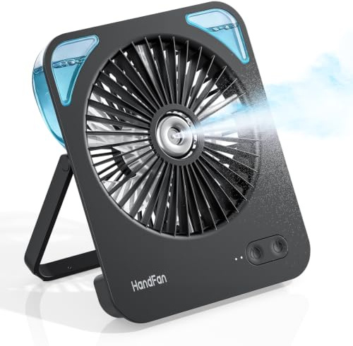 HandFan Portable Desk Misting Fan, 4000mAh Rechargeable Personal Mister Fan, Spray Water Mist Fans Battery Powered, Foldable Cooling Table Fans for Home Office Travel Beach Outdoors