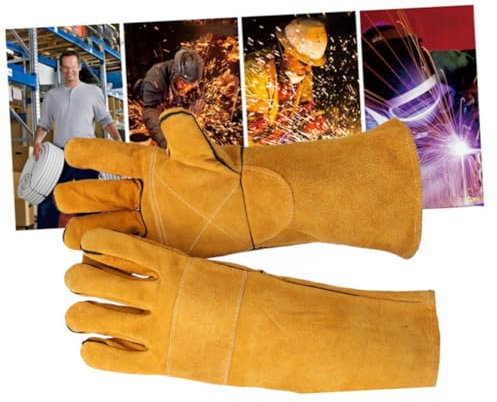 NULYLU Lunghi Per Cucina Professionali Per Saldatura Guanti in Pelle Guanti Ignifughi Da Lavoro in Pelle Da Saldatura Resistenti Al Calore Isolati A Manica Lunga A 2 Strati Forno