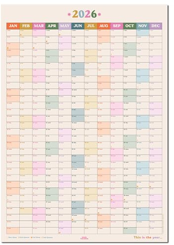 Good Tuesday - 2026 Year Wall Planner, This is the Year Planner - Portrait Layout - with Week Numbers & Moon Phases - Non-toxic Vegetable Ink, 150gsm Bleed-proof Paper, UK Made, 70 x 49 cms