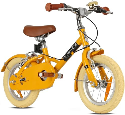 PROMETHEUS BICYCLES Retro barncykel 14 tum från 4 år – barncykel flickor pojkar cykel barn PETITAGE i gult