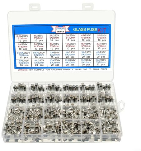 HOHOVYVY Glassicherung,Sortimentskasten Mit Glassicherungen 24 Werte Feinsicherungen Set 5X20mm 6X30mm Für Elektronik Und Automotive