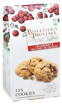 Biscuiterie de Provence | Biscuits bio aux canneberges et aux graines - 1 x 120 g | Coffret de biscuits français aux canneberges, amandes, graines de courge et graines de tournesol