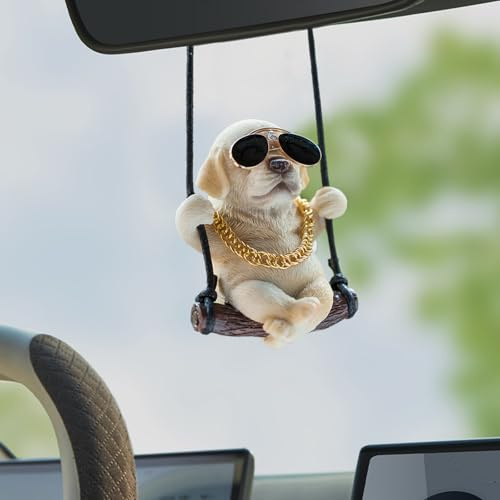 Autospiegel Anhänger, Autoanhänger Rückspiegel Miniatur Auto Anhänger Zubehör Innenraum Deko Gelb Labrador Car Accessories für Autospiegel Hängendes Zubehör