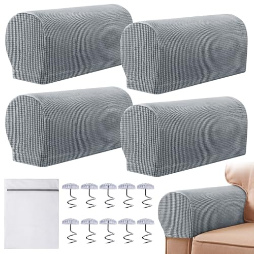 Set di 4 copribraccioli elasticizzati, antiscivolo, con sacchetto per la biancheria, lavabili in lavatrice, copertura per bracciolo per divano reclinabile (grigio chiaro)