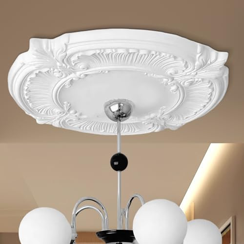 Roseta de techo blanca, diámetro de 30,48 cm, poliuretano, elemento decorativo, estuco, decoración de pared, lámpara de poliestireno, diámetro interior: 8,71 cm, 1 par de medallones de techo