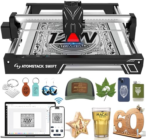 ATOMSTACK Swift laser Graviermaschine für Anfänger, 12000mW Laser Cutter, 300×300mm Gravurbereich, Kostenlose AtomStack-Software und App, Hohe Präzision Lasergravierer für Holz und Metall (Swift 12W)