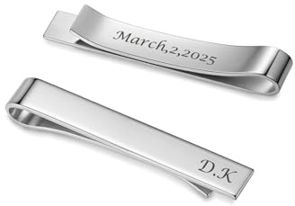 CHIC DIARY 2 Stück Personalisierte Krawattennadel mit Text Gravur Edelstahl Krawattenklammer Business Clips Geschenk für Männer