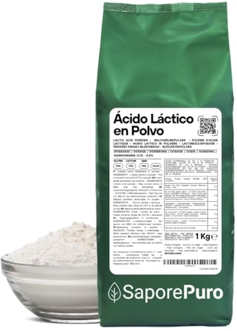 SaporePuro Mjölksyrapulver 1 kg – Ren Livsmedelskvalitet – För Bageri, Mejeriprodukter, Fermenterade Drycker och Kosmetiskt Bruk