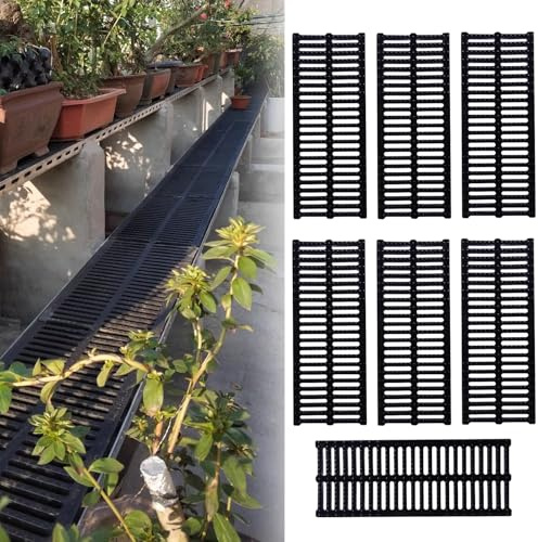 20cm Narrow Trench Drain Grate, Black Plastic Drainage Cover Plate for Ground Rainwater, Garden Patio Concrete Drain Strainer Boards(7pcs)