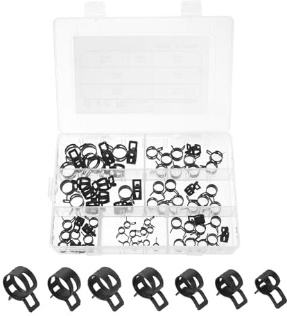 sourcing map 70pcs Spring Band Type Hose Clamps 6/9/10/11/12/14/16mm Fuel Line Hose Spring Clip Silicone Vacuum Hose Pipe Clamp Low Pressure Tube Clip Fastener, Black
