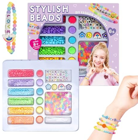 Tewzafiya Perlenset, kreatives Set mit Perlen und für Armbänder – lustiges Schmuckspielzeug für Anhänger, Ohrringe, Halskette – für Anfänger und Mädchen