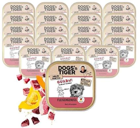 Dogs'n Tiger Guadn Nassfutter Hund Schale, Rind & Kürbis, 20x 150g | Hundefutter nass, Monoprotein, hoher Fleischanteil, getreidefrei, ohne Zuckerzusatz, gut verträglich