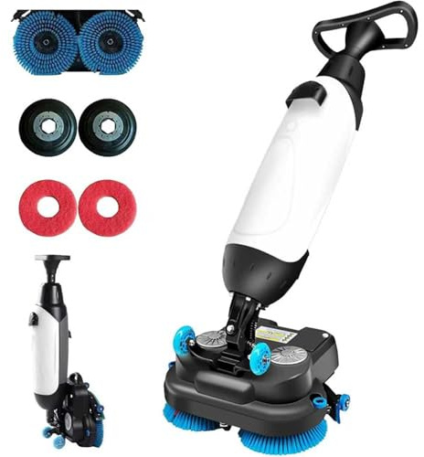 HEIHEIZI Professional Floor Scrubber Dryer,Lightweight Electric Floor Scrubber,17 Cleaning Width,Dual Rotating Brushes,360° Rotating Head,1200m²/h Coverage,Ideal for Restaurants,Schools,Gyms White
