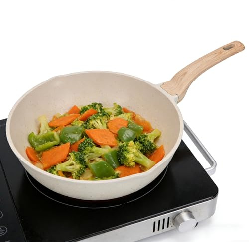 Yechiry Padella Antiaderente, Padella Con Rivestimento In Pietra In Lega Di Alluminio Con Coperchio In Vetro Temperato, Distribuzione Del Calore Migliorata Per Piano Cottura A