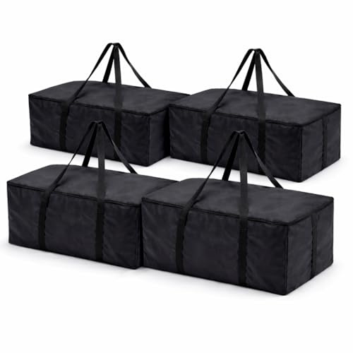 Borse per Trasloco con Manici Rinforzati, Zip e Cinghie per Zaino, Contenitori Organizer per Imballaggio, Sacchi per Stoccaggio Impermeabili, Materiale 420D Oxford, set, Nero, 80x45x25 cm (Quattro)