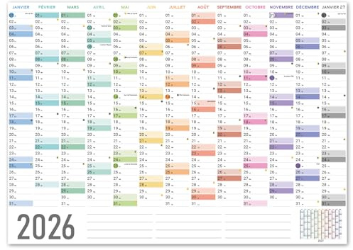 Panorama Calendrier Mural 2026-50x70 cm - Organisateur Frigo Annuel, Mensuel en Français - Agenda 2026 en Grand Format et Mini - Papier 250 g.