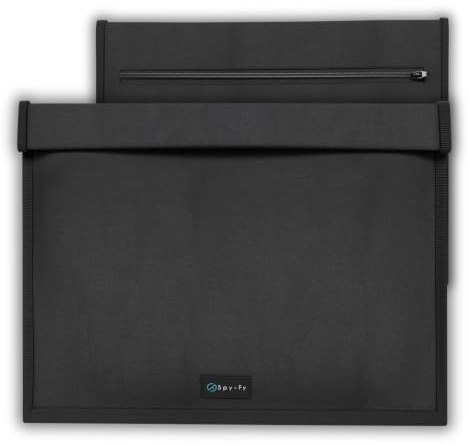 Spy-Fy Faraday väska för surfplattor upp till 13 tum – signalblockerarfodral (RFID, WiFi, Bluetooth, GPS, 5G) – hörselskydd och spårskydd – Tablet Privacy Bag, svart
