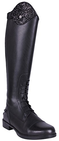 QHP Leder-Reitstiefel Romy für Kinder mit austauschbarem Design ! Schwarz, Weite Wadenweite (36, Schwarz)