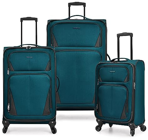U.S. Traveler Aviron Bay Valigia espandibile morbida con ruote girevoli, Verde acqua, 3 Piece Luggage