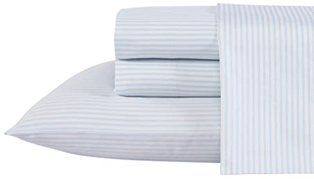 Laura Ashley - King Sheet Set, Buttery-Soft Bed Sheets with a Naturally Silky Smooth Cotton Sateen Lightweight Feel - Matching Pillowcases & Fitted Sheet (Ramona Blue)