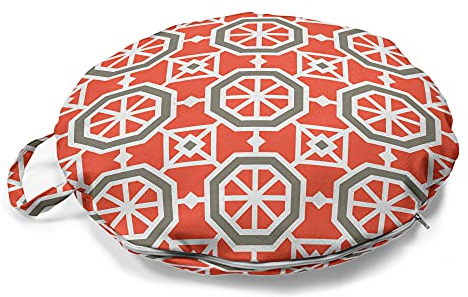 ABAKUHAUS arabisch Rundes Bodenkissen mit Griff, Marokkanische Mosaik Kunst-Motiv, dekoratives Kissen für Wohnzimmer & Schlafsäle, 45 cm, Grau Dunkel Coral Weiß
