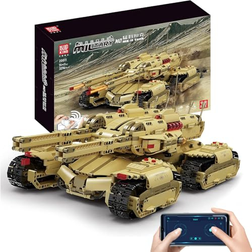 Mould King 20011 Technologie MOC MK-Ⅱ Baustein Tank, dynamische Version des Kriegsserienmodells (Fernbedienung & APP Steuerung R/C) Panzer Montagesatz, kompatibel mit, Unisex