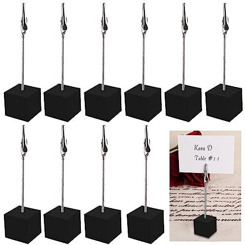 10 Stück Fotohalter mit Klammern, Holz Kartenhalter Tisch, Bildhalter mit Clips, Vertikaler Notiz Fotohalter, Fotowürfel für Bilder, Schwarz