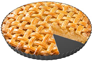 Molde para quiche redondo, Molde antiadherente de acero al carbono con fondo extraíble para hornear pasteles, pizzas y tartas (30cm), Molde estriado grande, Molde para hornear con revestimiento
