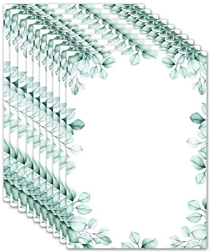 50x Briefpapier DIN A5 beidseitig Bedruckt - Blanko Briefpapier Set zum Beschriften und Bedrucken für Hochzeit, Geburtstag, Einladungen (A5, Eukalyptus)
