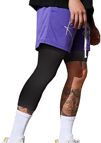 Smatstyle Kompressionsbyxor Herr 3/4 Löpbyxor Langlang Tight Män Single Ben 3/4 Sport Leggings för Sportträning atletisk baslager underkläder (as3, alpha, l, regular, regular, Svart-rightL)