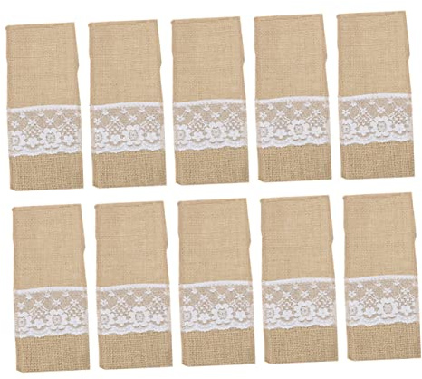 Abaodam Bolsillo para Cubiertos Vintage de Lino Encaje 10 Piezas