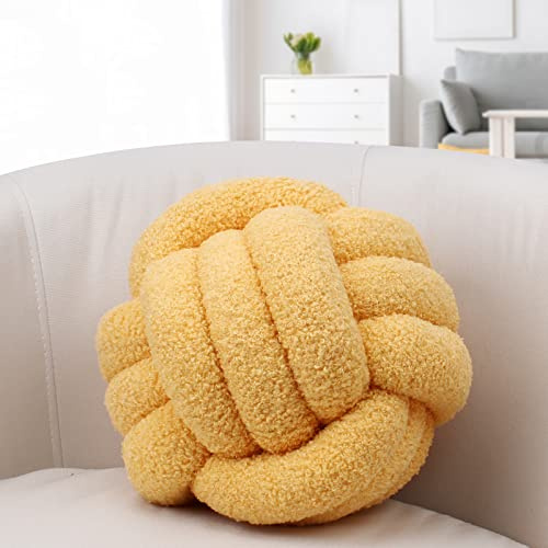 IIQI Knotenkissen, Kugelförmige Kissen Imitation Lamm Daunen Mehrere Größen Knotenkissenball weiches handgewebtes Sofakissen, verwendet für Wohndekoration (Gelb 28,21.8 cm)