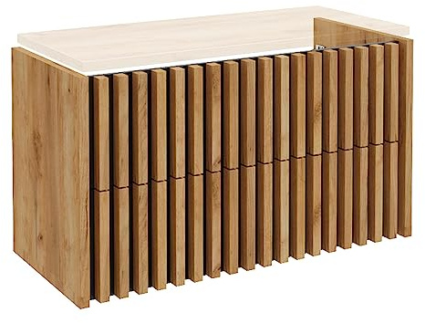 Lomadox Waschtischunterschrank Waschbeckenschrank 100 cm Eiche Rillenoptik mit schwarz, 2 Softclose-Schubkästen, B/H/T: 100/55/45 cm