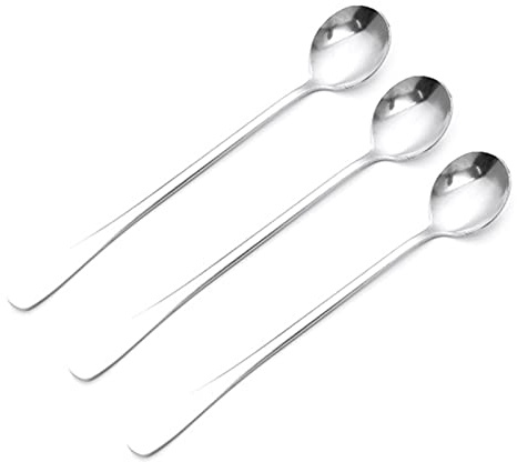 3 Pièces Cuillère à Café, 19,5cm Longue Cuillères à expresso en Acier Inoxydable, Cuillère à Sundaes Glace, Petites Cuillères Polies Miroir pour Thé Café Gâteaux Desserts(Tête ronde)