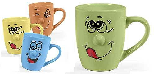 EDITACASA - Set - Kit - 4 tazze prima colazione stile faccine umoristiche - capienza 315 ml