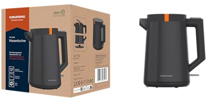 Grundig WK 5320 Bouilloire électrique 2200 W Capacité 1,7 l Enrouleur de câble 1 l Arrêt automatique Élément chauffant dissimulé en acier inoxydable Gris/terre cuite