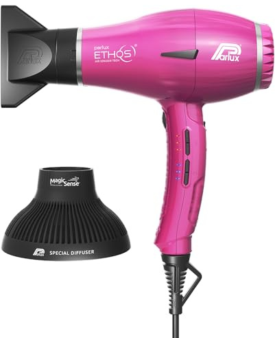 Parlux Ethos® Pack con diffusore Magic Sense, Asciugacapelli Digitale Professionale con Ioni negativi, 9 combinazioni di Velocità e Temperatura, Cavo girevole brevettato, Potente e Leggero, Fucsia