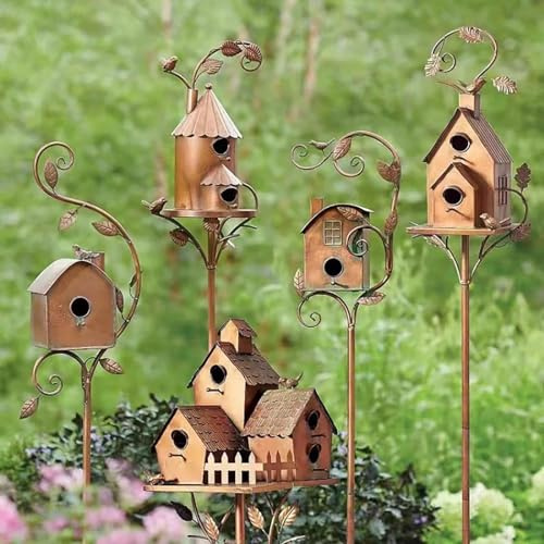 Vogel häuschen aus Metall mit Stangen aus Metall, Vogelhaus, Pfahl für Garten, Garten, Garten