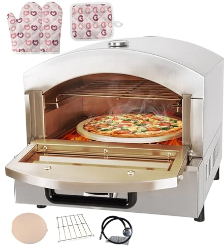 forplubossmmp 14 Electric Pizza Baking Maker, Double Deck Pizza Oven, With Anti-scald Gloves, Mat, Shelf and Hose, Stainless Steel Toaster Oven With 12 Pizza Stone, Temperature Control Knob