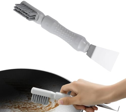 Bexdug Stove Top Scraper Tool - Cooktop 2-in-1 Double Head Scraper in Stainless Steel - Range Hood Grease Grime Removal Scraper with Ergonomic Handle for Hood, Sink, Tabletop