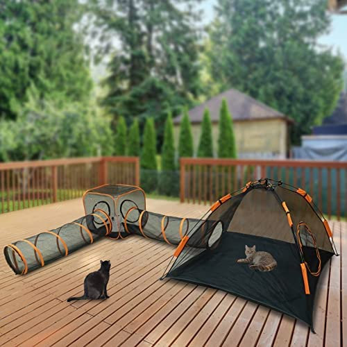 Katzentunnel, Outdoor-Gehege, ideales Katzenhaus für drinnen und draußen, mit tragbarem Laufstall, Pop-Up-Spielzelt für Katzen, Kaninchen und Kleintiere – Abenteuer erwarten Sie!