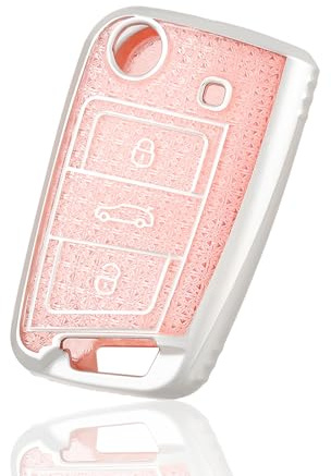OFF WE GO Autoschlüssel Hülle für VW Schlüssel Hülle Schlüsselhülle Cover für VW Golf 7 Polo Skoda Octavia Tiguan MK7 Jetta Seat Leon Fabia Ibiza Fabia Superb Schlüsselcover Schutz Gehäuse, Rosa