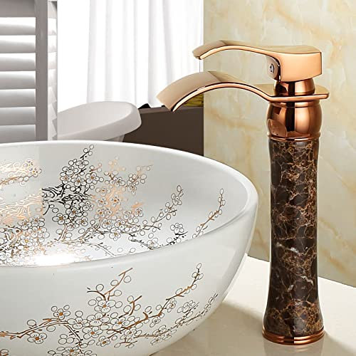 CCKUHN All Copper Natural Jade Undercounter Basin Hot and Cold Gold Faucet Waterfall Countertop Basin Gilded Faucet
