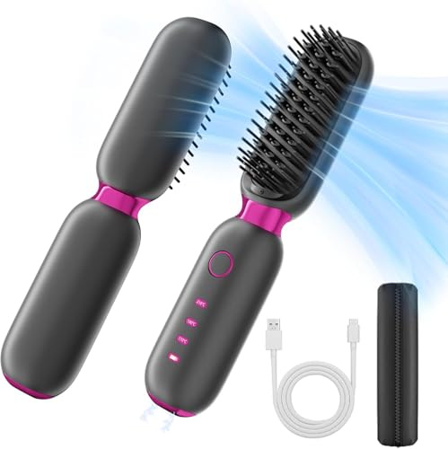 OBEST Drahtlose Glättbürste, 2 in 1 Tragbare Reisen Glatte Haarbürste | 6000mAh Wiederaufladbare Negative Ionen Glättmaschine, 3 Einstellbare Temperaturen, Anti Schuppen, Glatt und Haarpflege